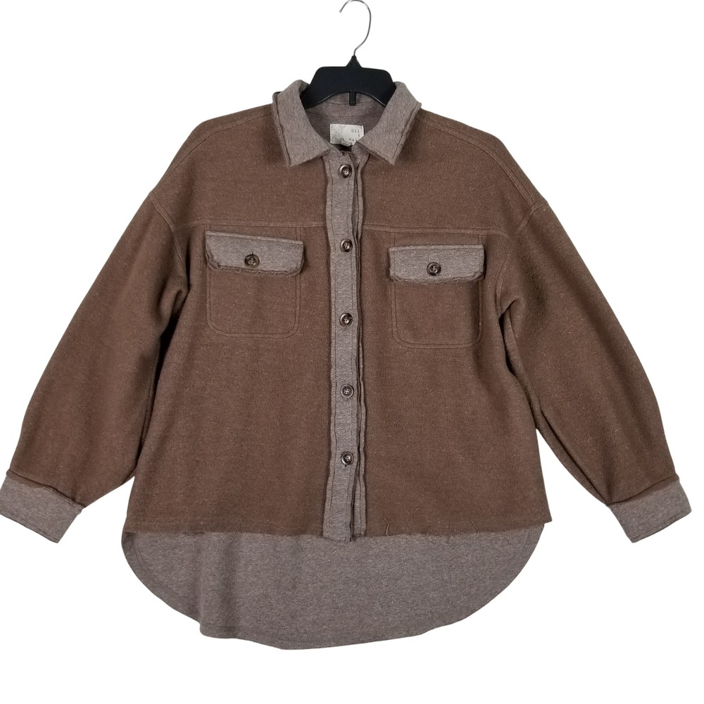 Oli & Hali Shacket Women M Brown Contrast Fleece Elbow Patch EJ30276